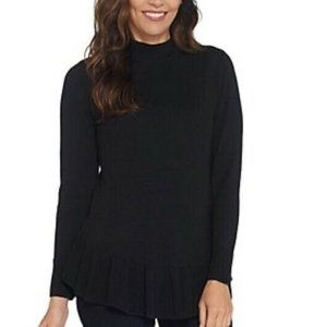Isaac Mizrahi Live! Mock Neck Long Sleeve Peplum Sweater Black in 1X